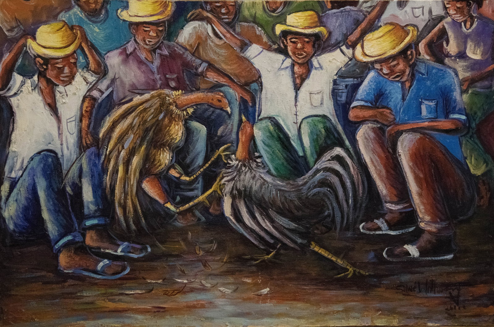 Rooster Fight Original Haitian Painting by Slime Watson (1 of 1)