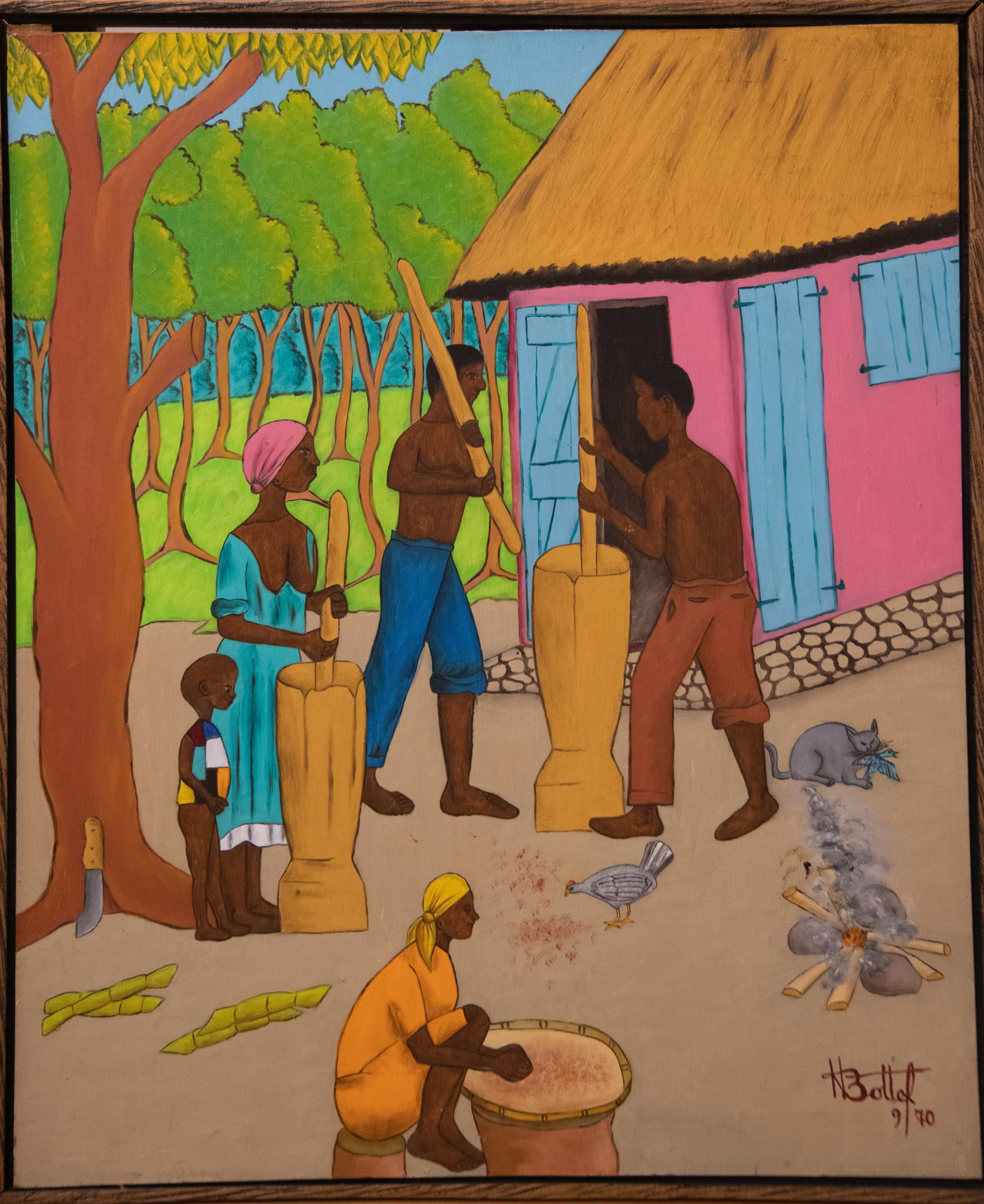 Haitian Life Original Haitian Painting by Henri Bottex: Haitian Life Original Haitian Painting by Henri Bottex Oil on Masonite Framed