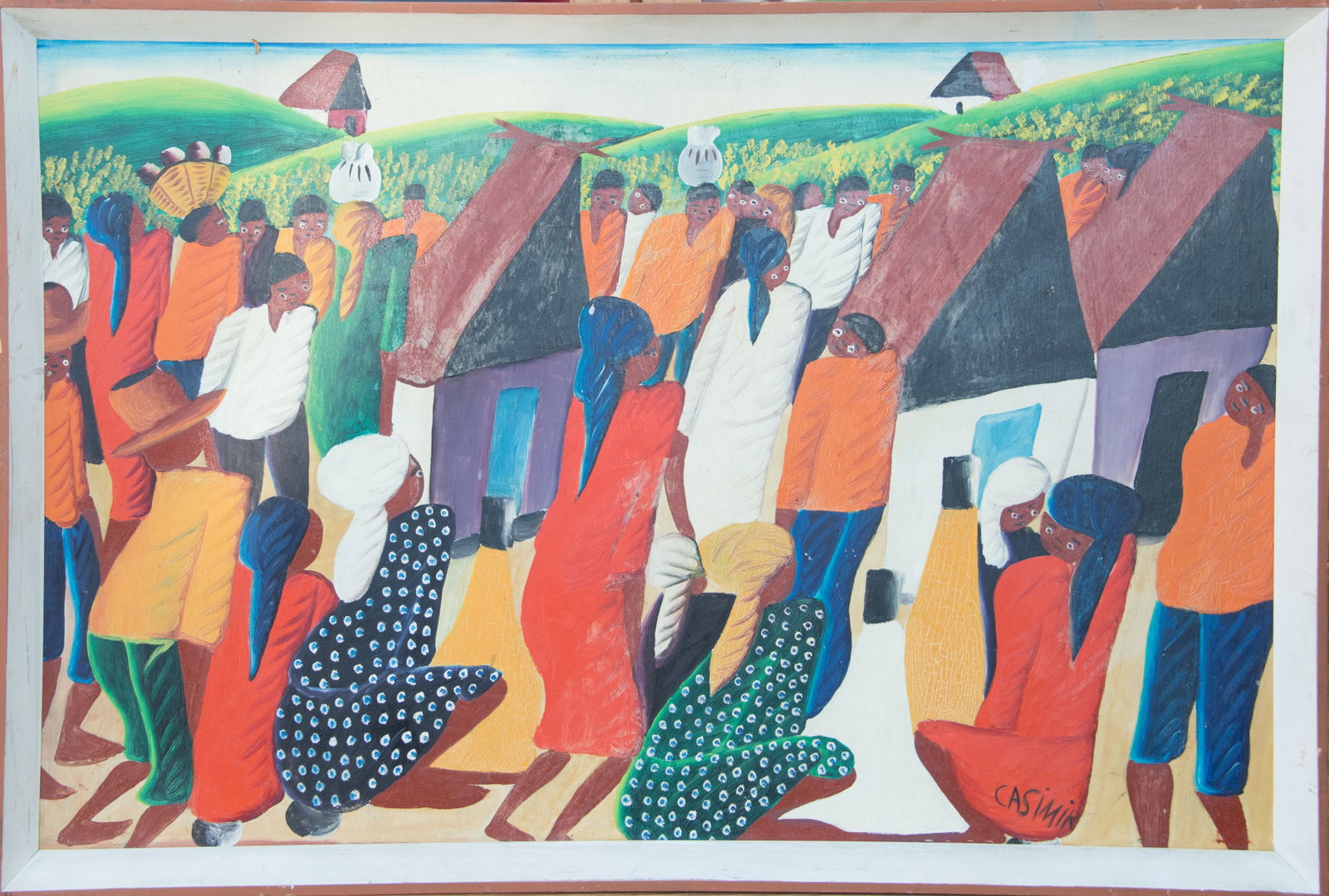 Village with Crowd (Laurent Casimir) Original Haitian Painting by Laurent Casimir: Village with Crowd (Laurent Casimir) Original Haitian Painting by Laurent Casimir Oil on Board