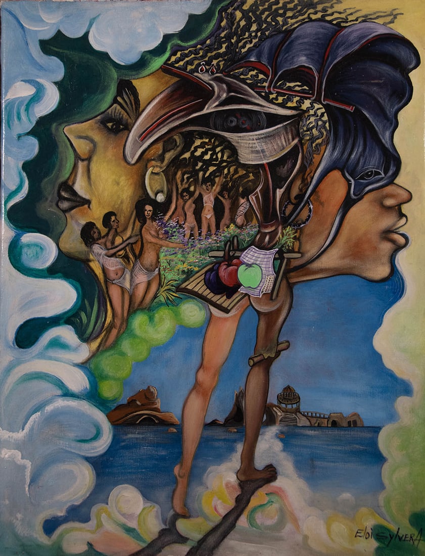 Women and Two Faces Original Haitian Painting by Eloi Sylvera: Women and Two Faces Original Haitian Painting by Eloi Sylvera Oil on Canvas