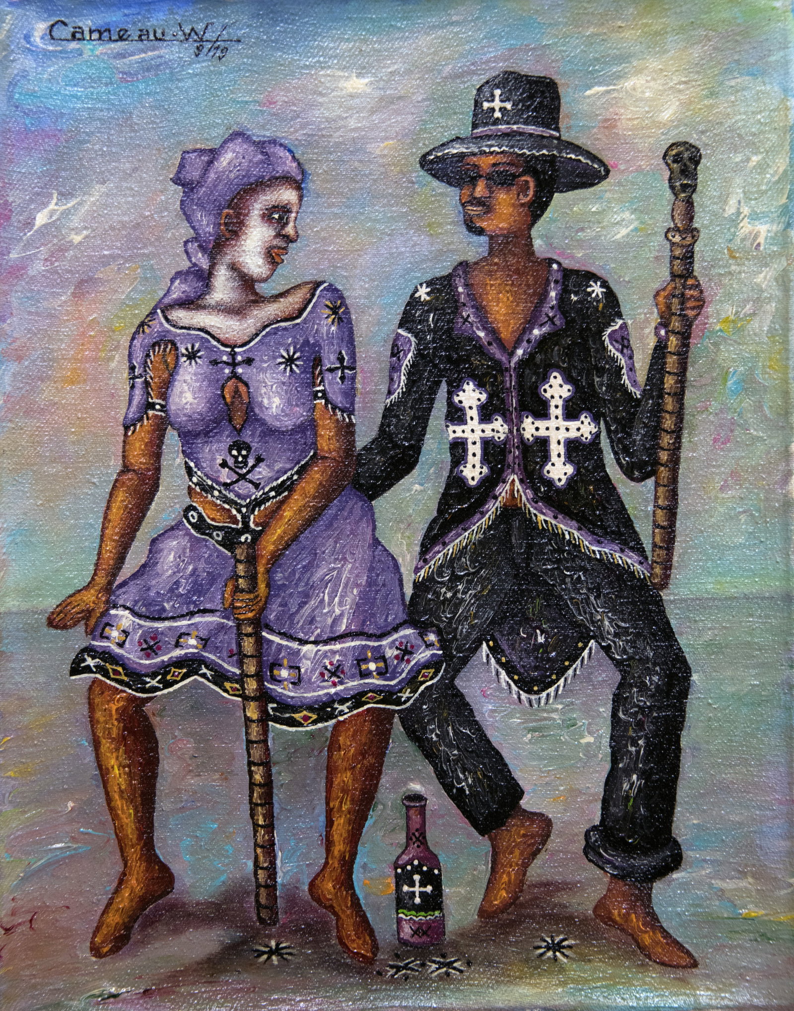 Couple Dancing (WC) Original Haitian Painting by Widson Cameau: Couple Dancing (WC) Original Haitian Painting by Widson Cameau Acrylic on Canvas Not Stretched Not Framed
