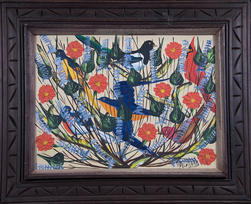 Birds In a Flowering Bush Original Haitian Painting by W. Abellard: Birds In a Flowering Bush Original Haitian Painting by W. Abellard Oil on Masonite