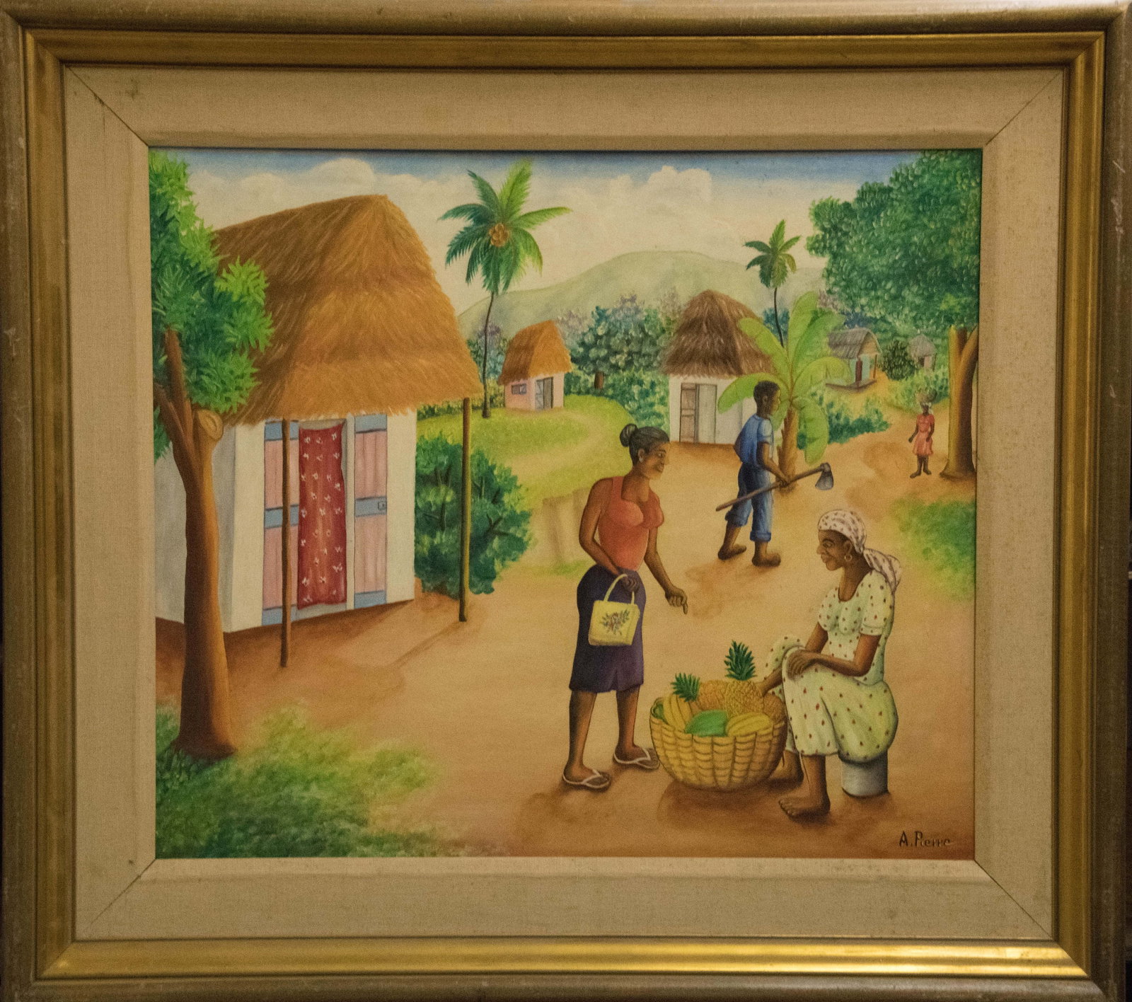 Buying Fruit Original Haitian Painting by A. Pierre: Buying Fruit Original Haitian Painting by A. Pierre Oil on Masonite FRAMED