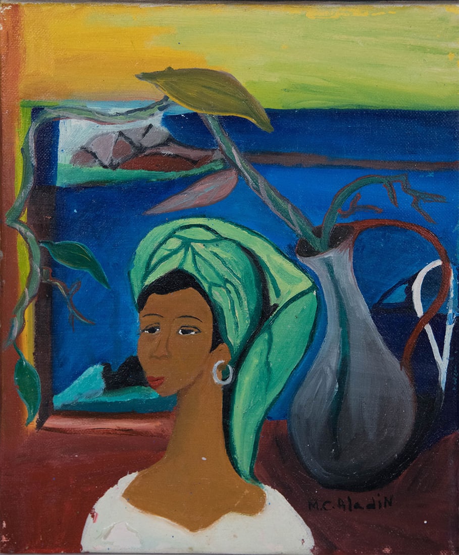 Woman in a Green Turban Original Haitian Painting by Marie Coine Aladin: Woman in a Green Turban Original Haitian Painting by Marie Coine Aladin Oil on Canvas No Frame Stretched