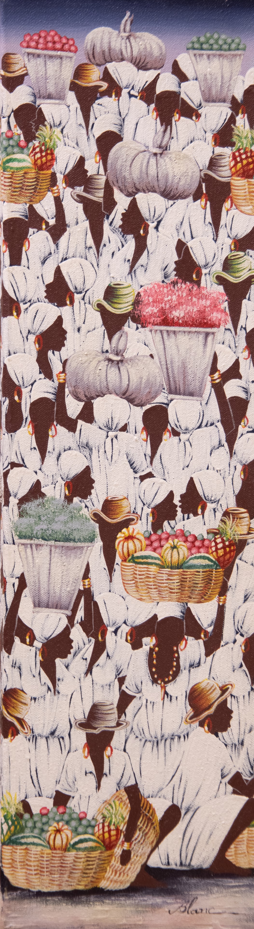 Figures Dressed in White with Fruit Baskets Original Haitian Painting by JeanClaude Blanc: Figures Dressed in White with Fruit Baskets Original Haitian Painting by JeanClaude Blanc Acrylic on Canvas
