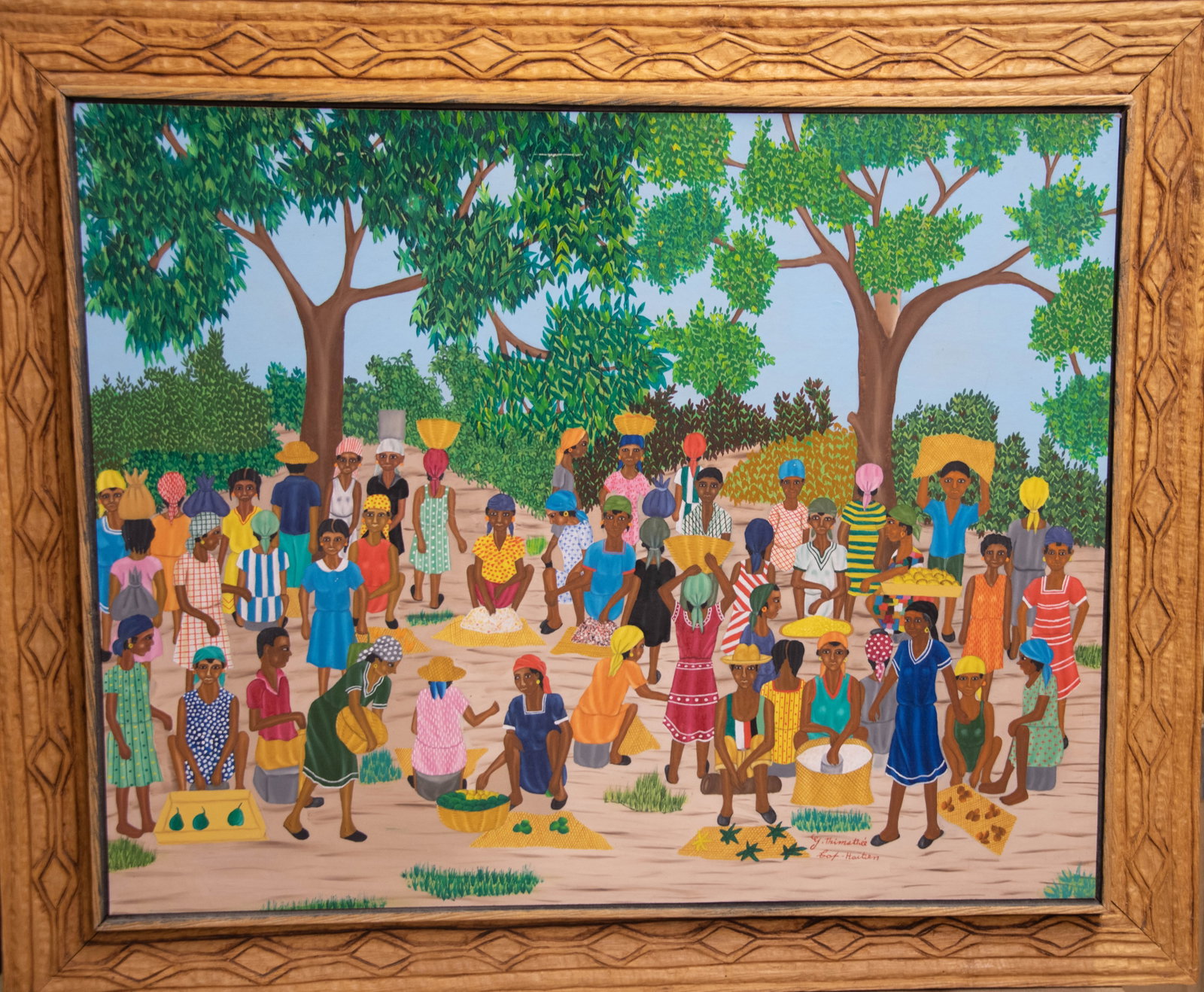 Haitian Women at Outdoor Market Original Haitian Painting by Y. Thimsthee: Haitian Women at Outdoor Market Original Haitian Painting by Y. Thimsthee Acrylic on Panel FRAMED