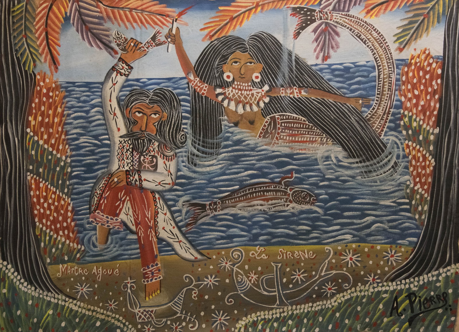 Orignial Haitian Painting by Andre Pierre La sirene Andre Pierre: Orignial Haitian Painting by Andre Pierre La sirene Andre Pierre Acrylic on Canvas No Frame Not Stretched