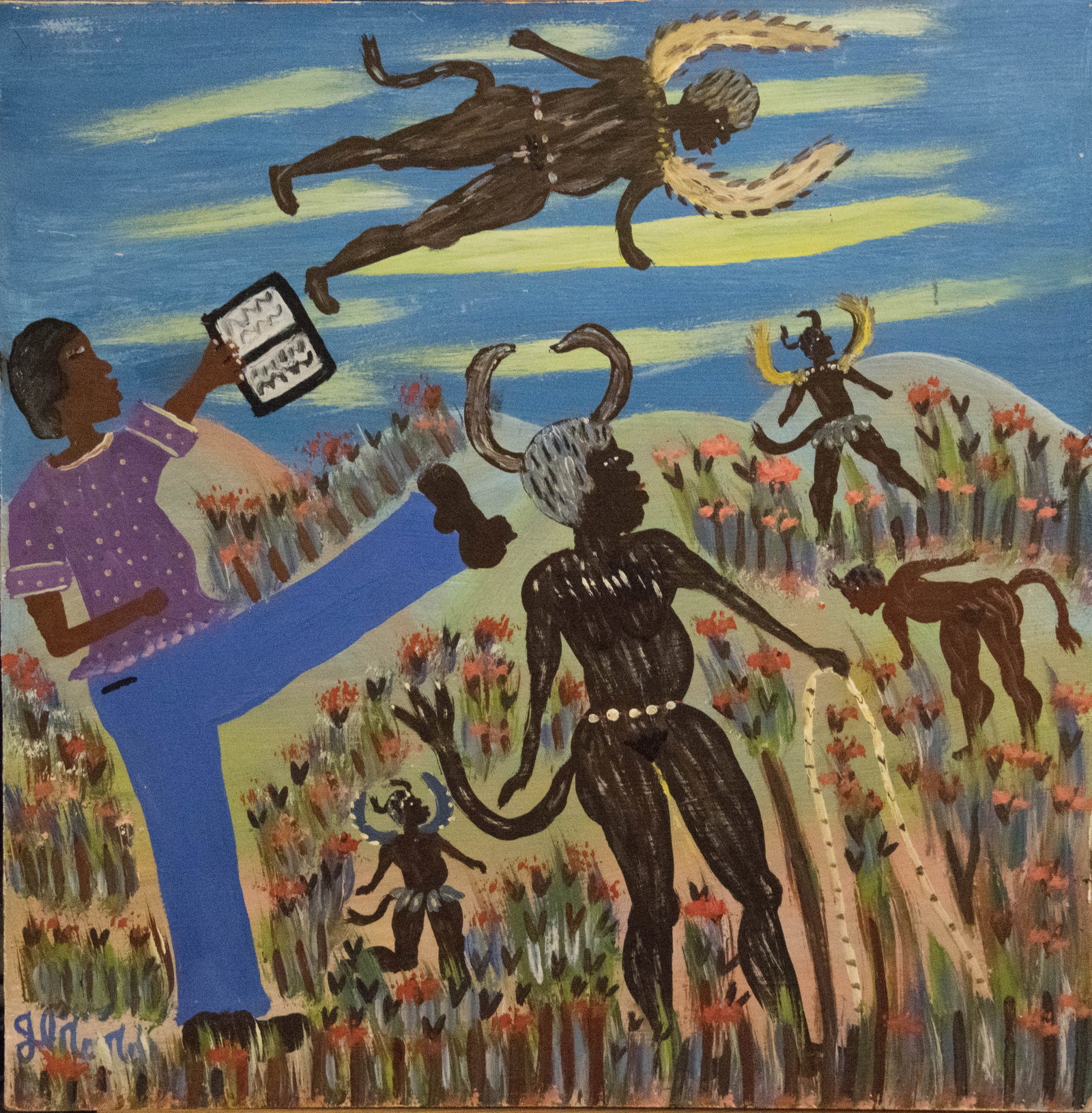 Horns and Wings Original Haitian Painting by Gerard Fortune: Horns and Wings Original Haitian Painting by Gerard Fortune Oil on Board