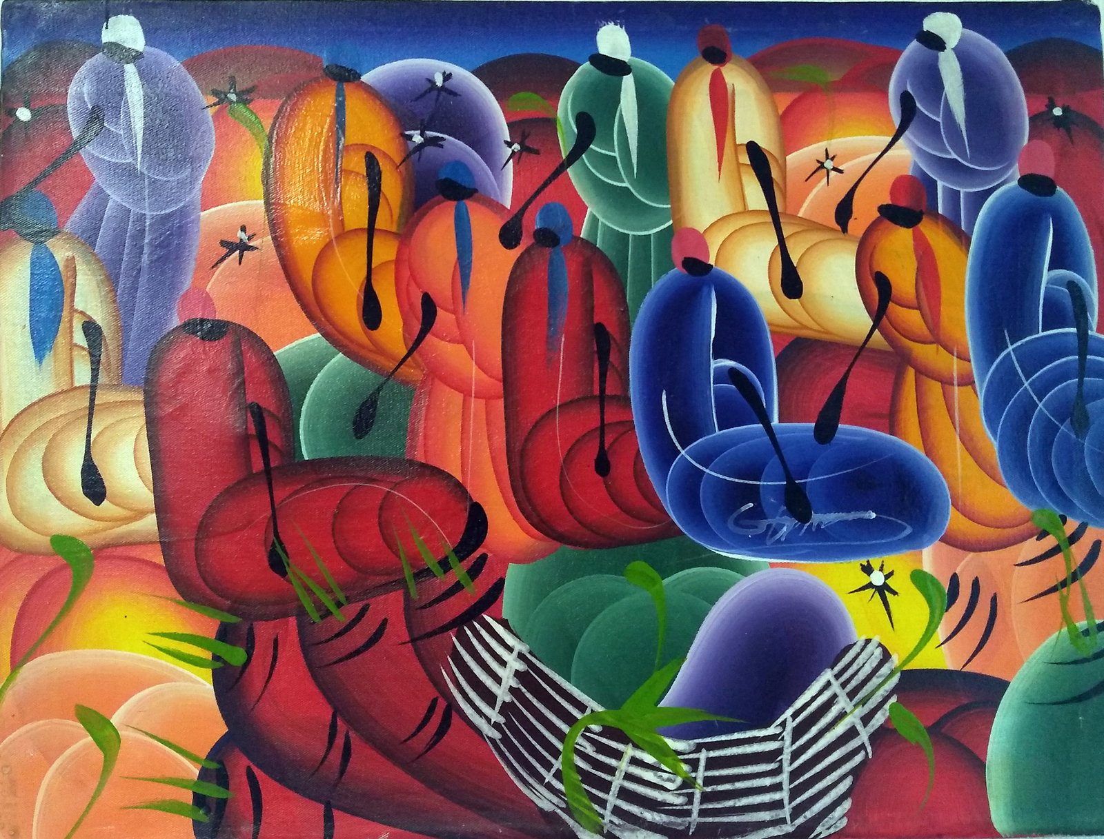 Original Haitian Painting by Unknown Artist Haitian Figural Abstract (1 of 1)