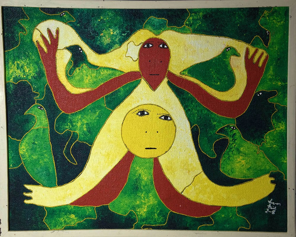 Red and Yellow Faces Original Haitian Painting by Levoy Exil: Red and Yellow Faces Original Haitian Painting by Levoy Exil Oil on Canvas