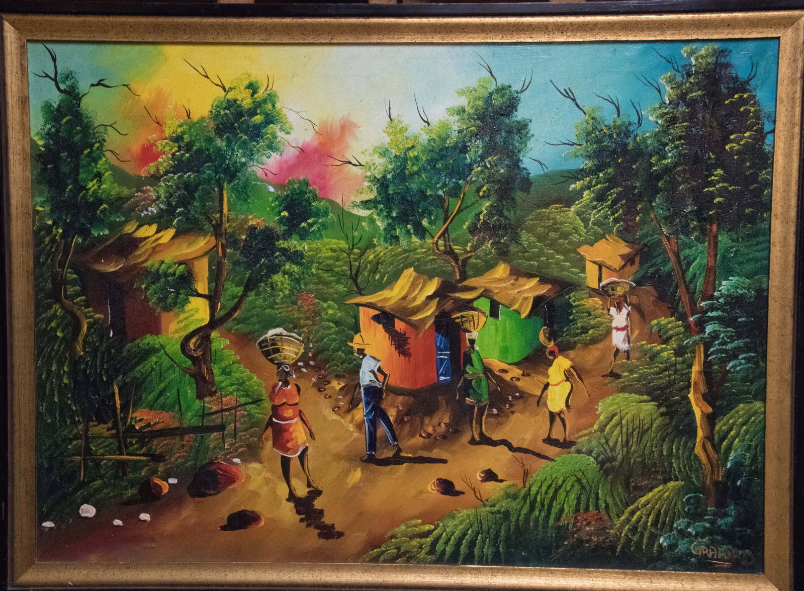 Impressioniist Haitian Village Scene Signed Graford Original Haitian Painting by Graford: Impressioniist Haitian Village Scene Signed Graford Original Haitian Painting by Graford Oil on Canvas