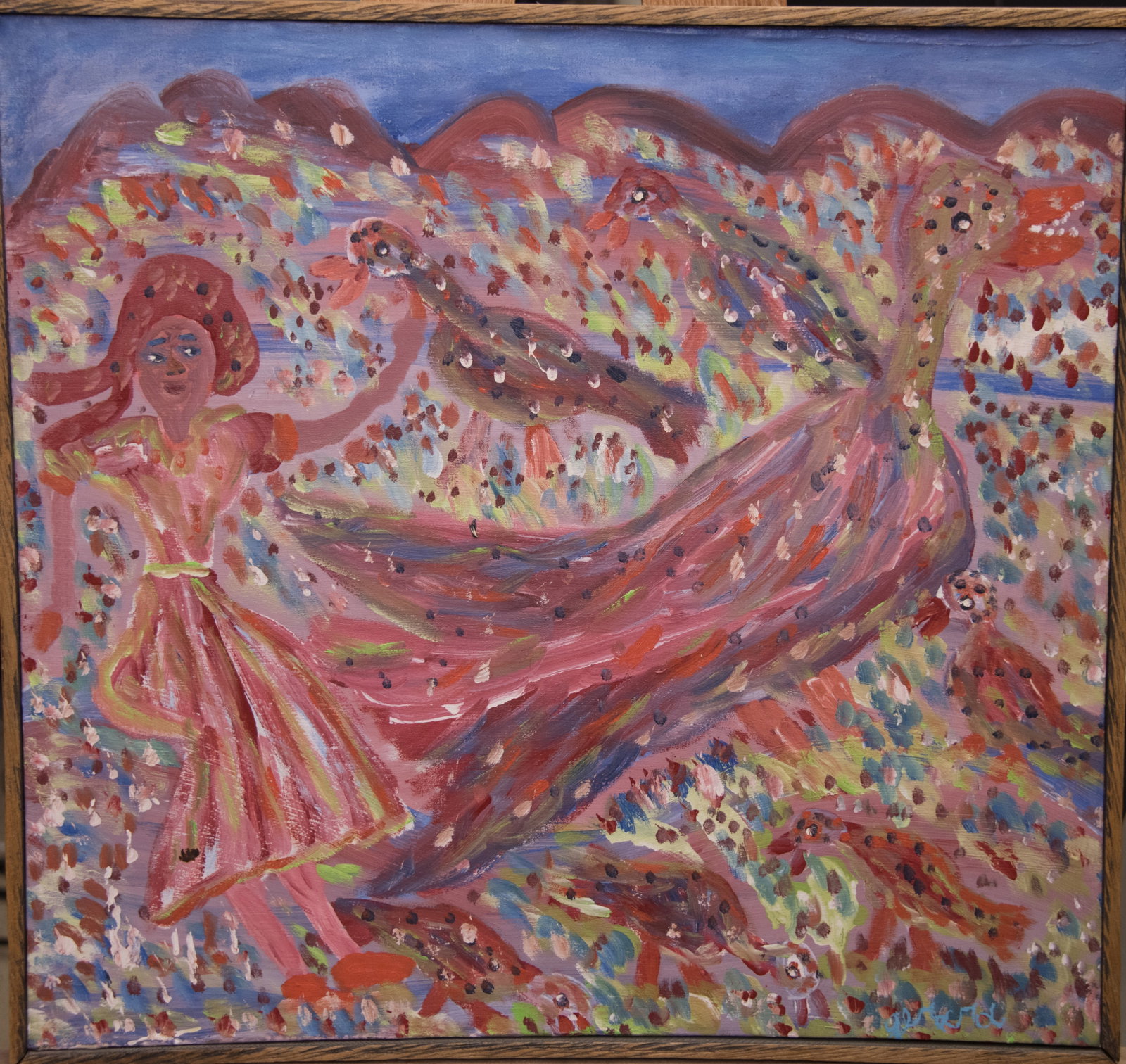 Woman with Birds Original Haitian Painting by Gerard Fortune: Woman with Birds Original Haitian Painting by Gerard Fortune Oil on Canvas