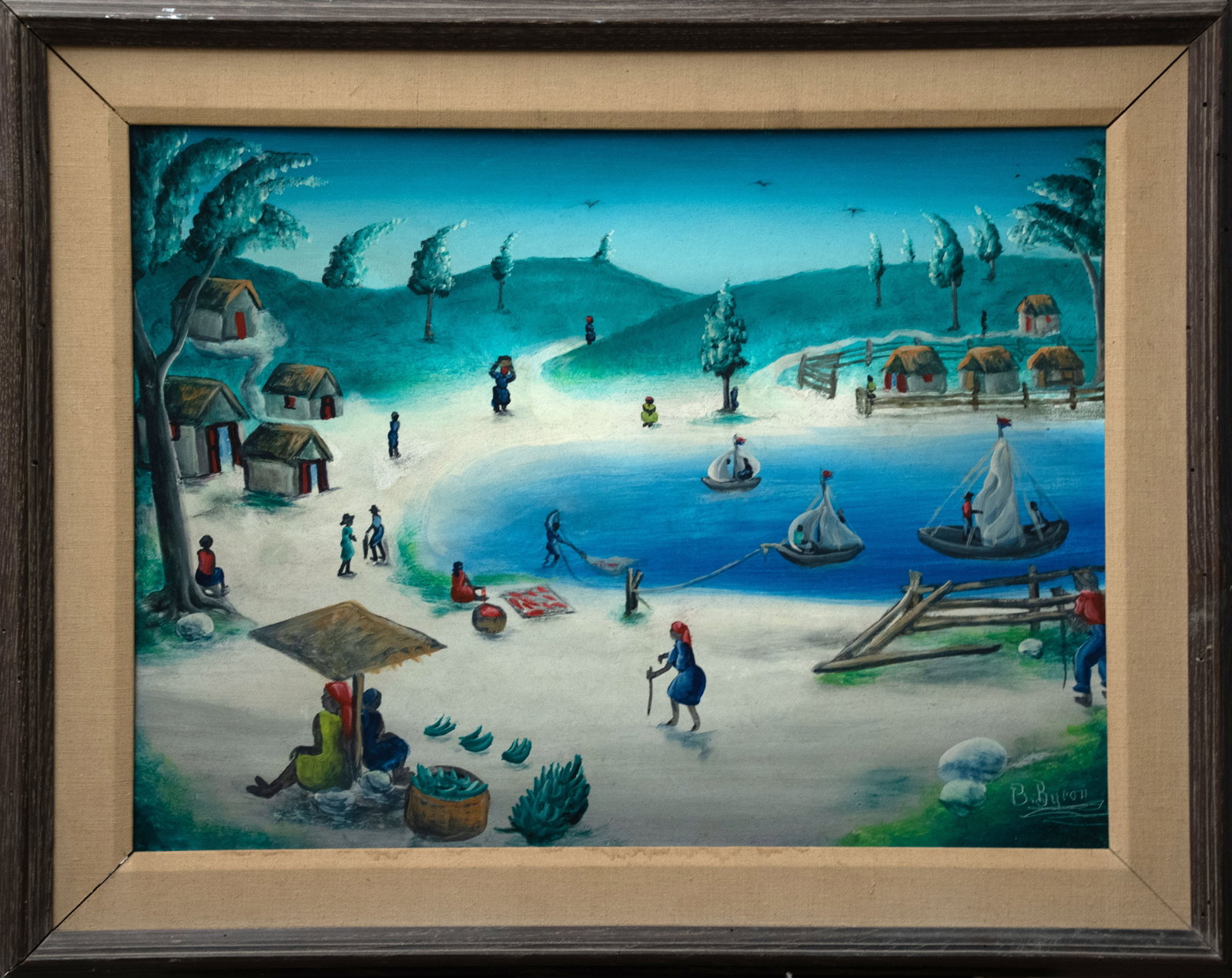 Original Haitian Painting by Bourmond Byron Beach Scene (1 of 1)
