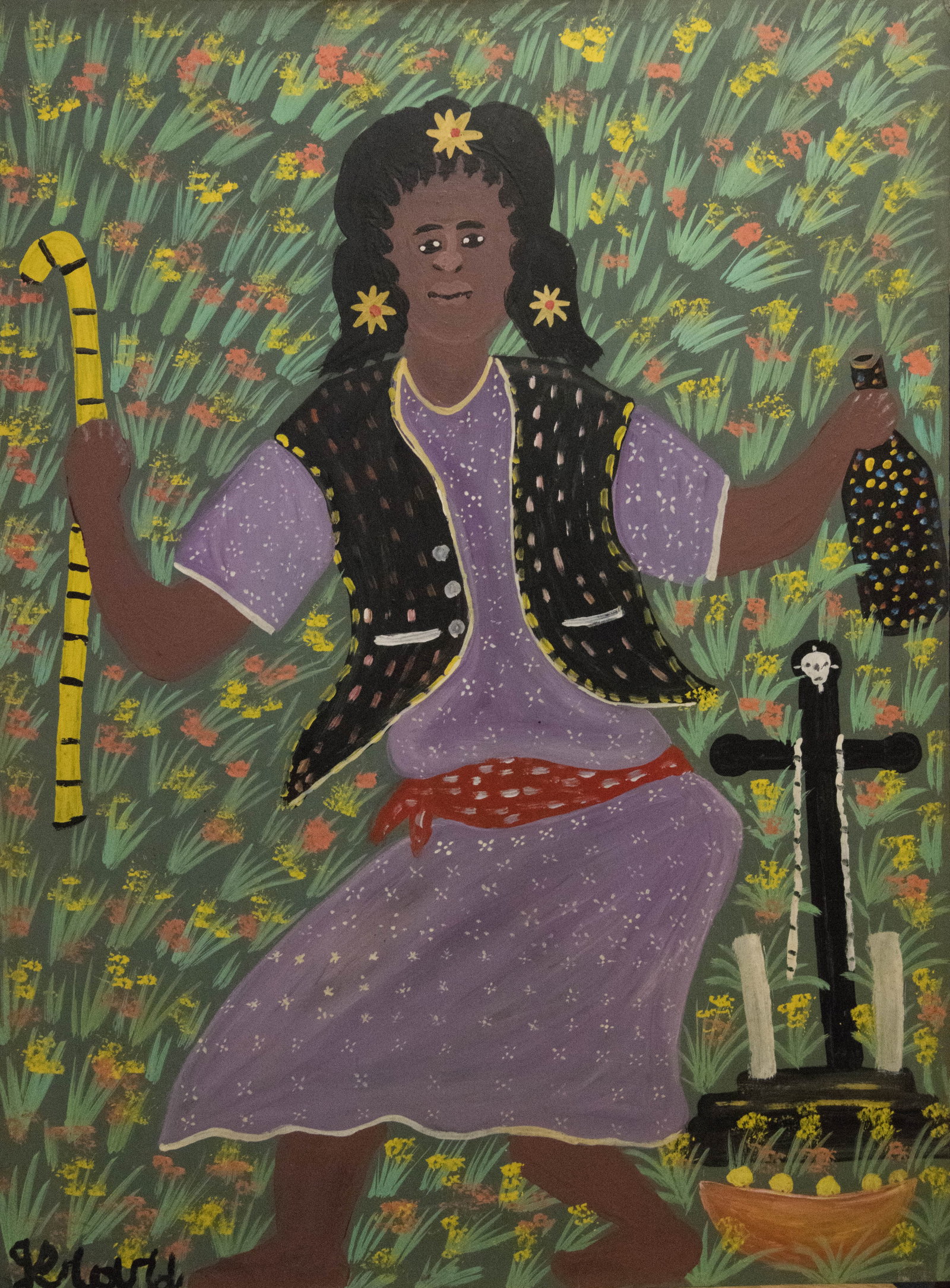 Mamam Brigitte - Haitian Painting by Gerard Fortune: Mamam Brigitte - Haitian Painting by Gerard Fortune No Frame, Oil on Board