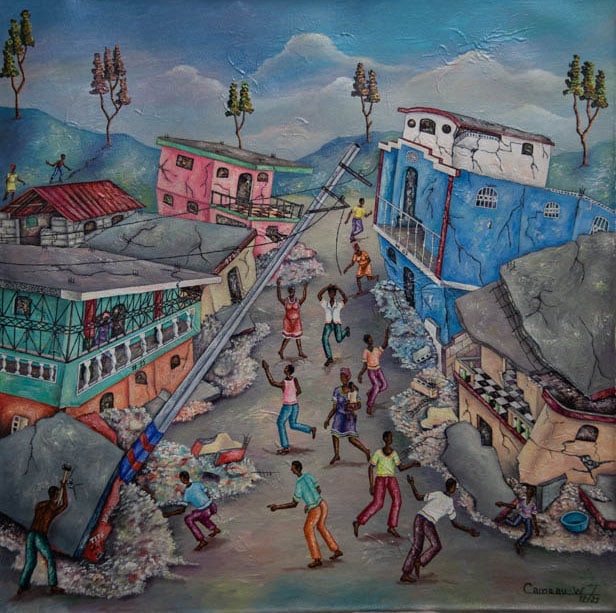 Haiti Earthquake 2021 Original Haitian Painting by Widson Cameau: Haiti Earthquake 2021 Original Haitian Painting by Widson Cameau Acrylic on Canvas