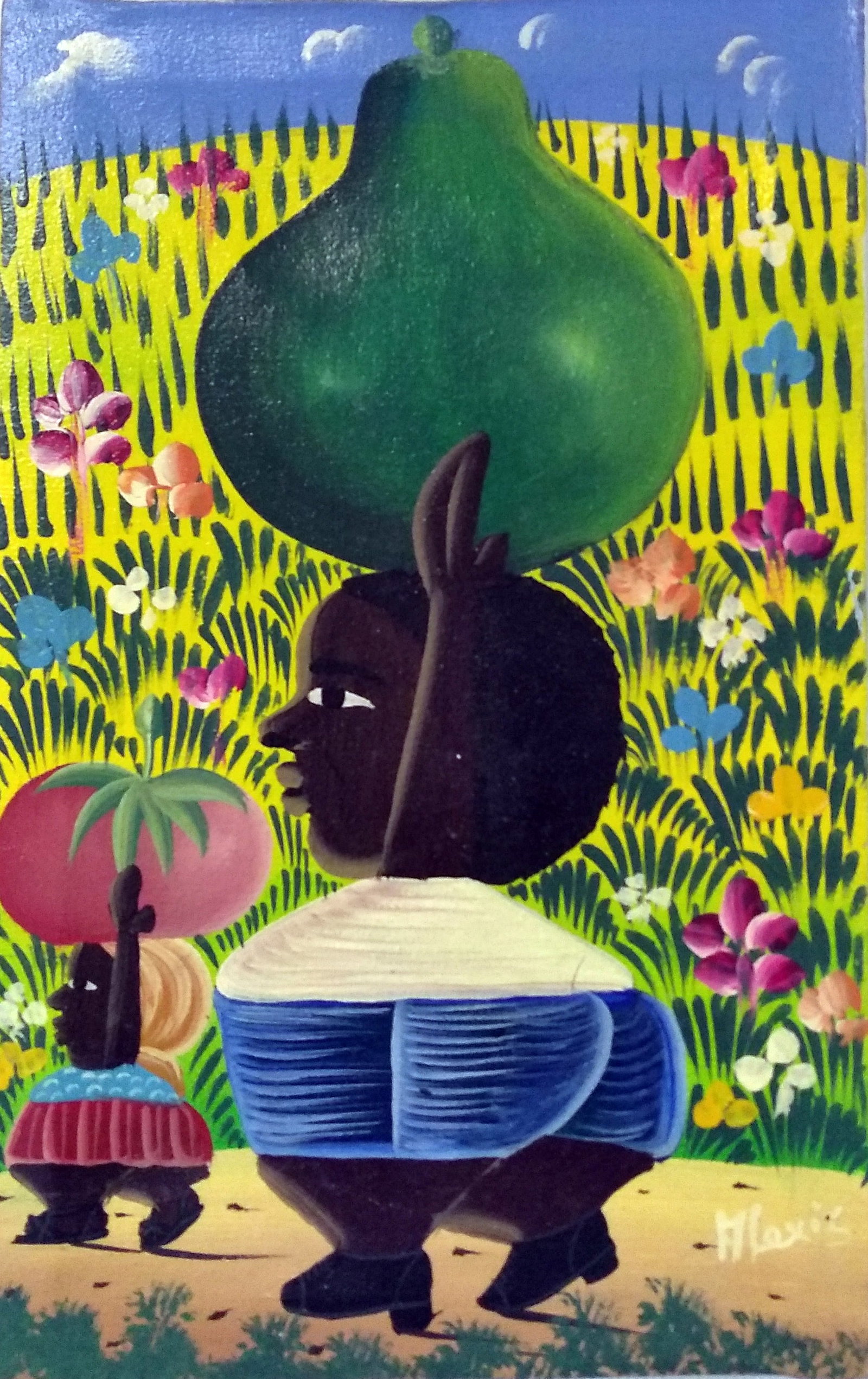 Farmers Street Scene-2 Original Haitian Painting by Alexis (1 of 1)