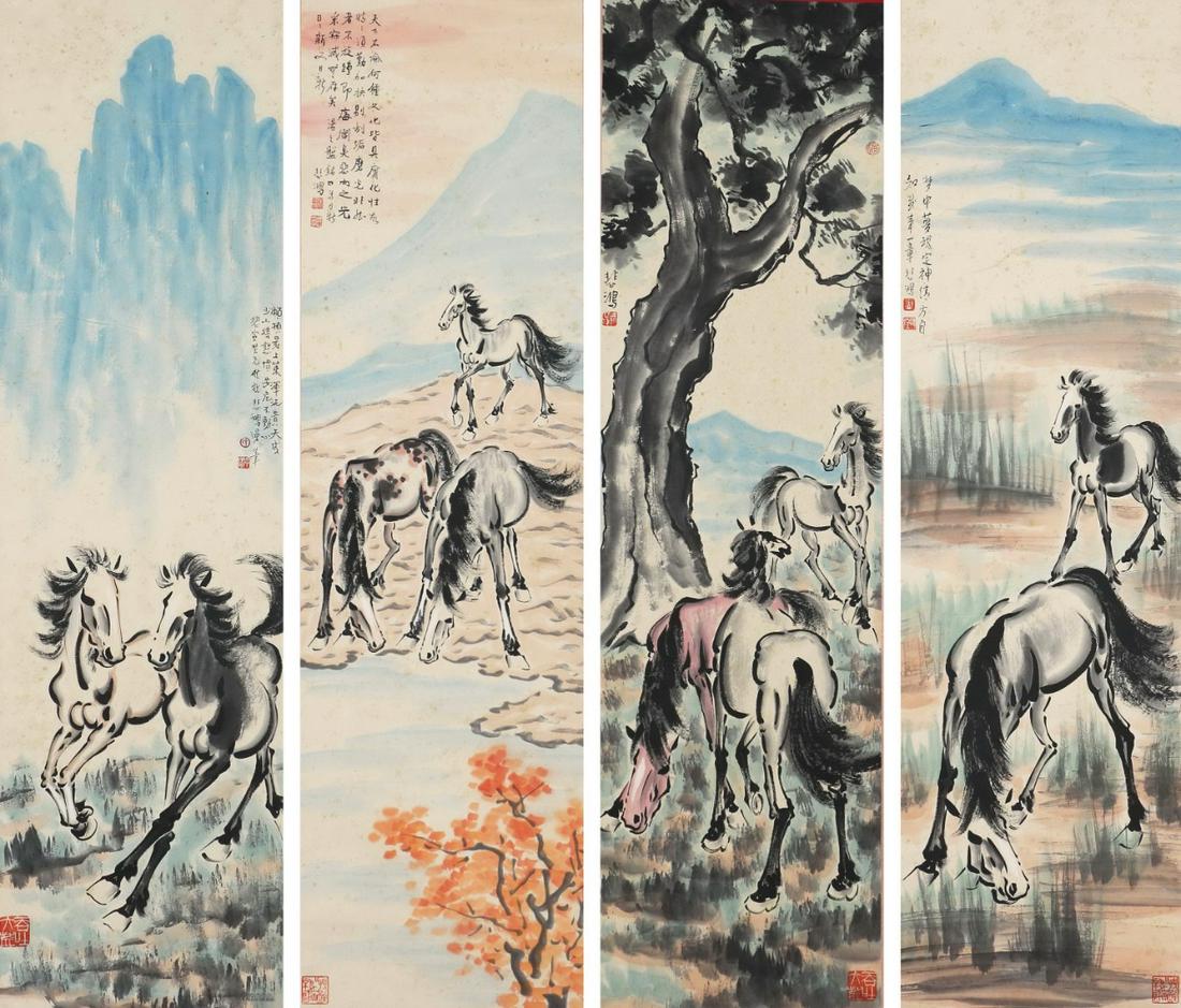 Four Pages of Chinese Scroll Painting By Xu Beihong (1 of 9)