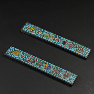 Pair Chinese Closionne Enamel Paper Weights Qing Dyn.: Pair Chinese Closionne Enamel Paper Weights Qing Dyn. L:25cm;W:4.5cm;1.8kg