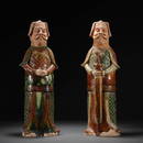 Pair of Chinese Sancai Glazed Standing Figures Tang Dyn.