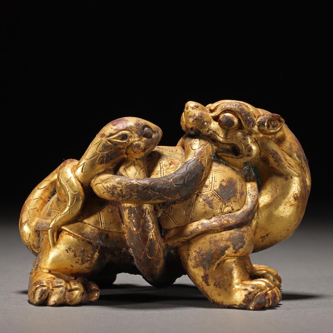 A Chinese Bronze-gilt Mythical Beast Han Dyn. (1 of 7)