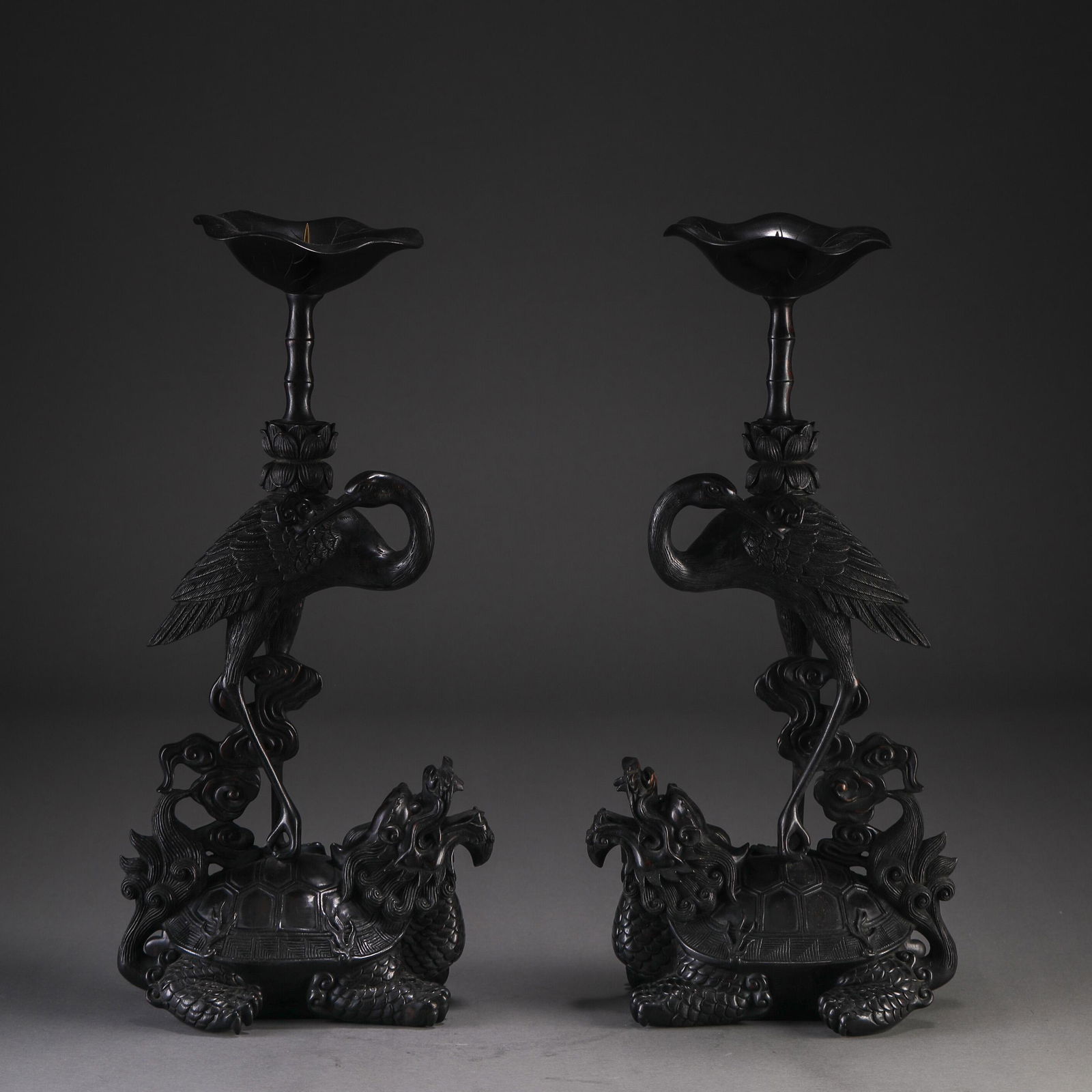 Pair Chinese Carved Rosewood Lamp Holders (1 of 7)