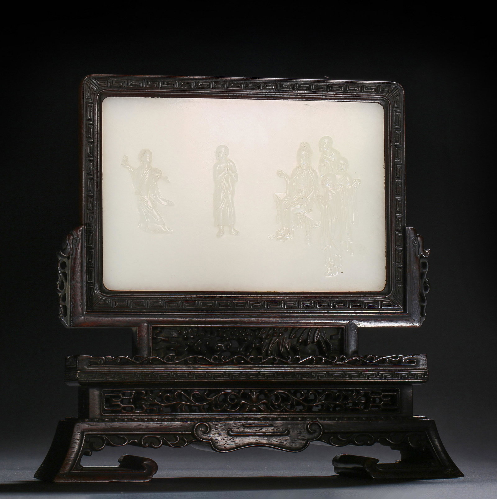 A Chinese Carved White Jade Table Screen (1 of 8)