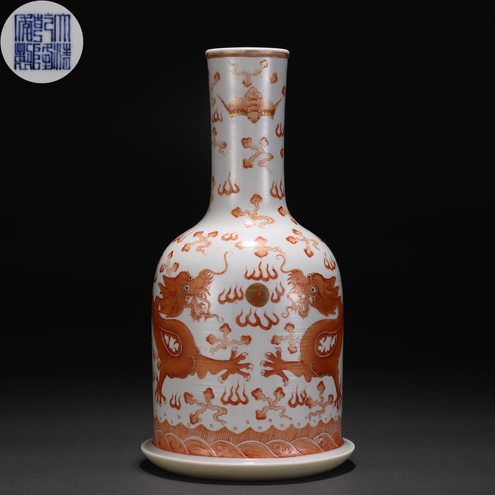 A Chinese Iron Red and Gilt Bell Shaped Zun Vase (1 of 9)