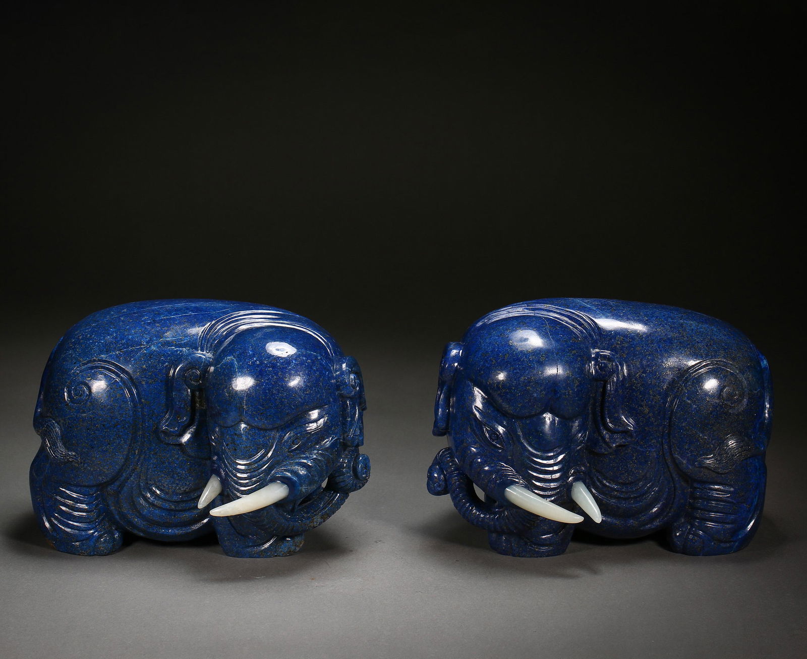 Pair Chinese Carved Lapis Lazuli Elephants (1 of 10)