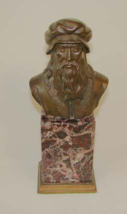 Bronze sculpture bust, "Leonardo Da Vinci": Bronze bust,Height 9.25" no noted artist or foundry mark. Height 9.25" including marble pedestal base.