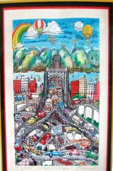 Charles Fazzino, 3-D Lithograph, Ed. 23/475: "Bumper to Bumper", signed numbered and titled in the margin. 8 x 5" (image) framed to 18 x 15"