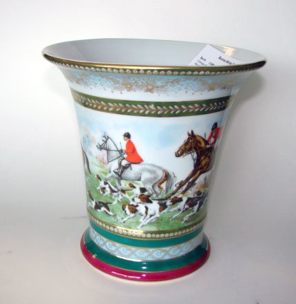 Limoges Porcelain Flair Vase, Hunt Scene.