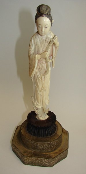 Carved Ivory Kwan Yin Figurine.: Mounted as a lamp. (some minor damage)
