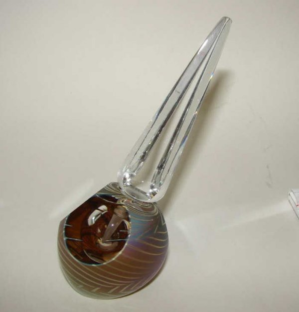 Art Glass Perfumer, Greg Zweifel, 1988.: H - 5.25". globed, angled with prism stopper, signed and dated.