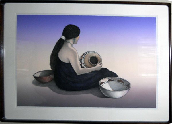 R. C. Gorman lithograph, 1984, A/P.: Signed with the date, 1984, lower margin. H 0 25.75, W - 34.75", framed to 34.5 x 43". Custom carved framed Blume, Boston. Provenance: J. Todd Gallery, Wellesley, Mass."