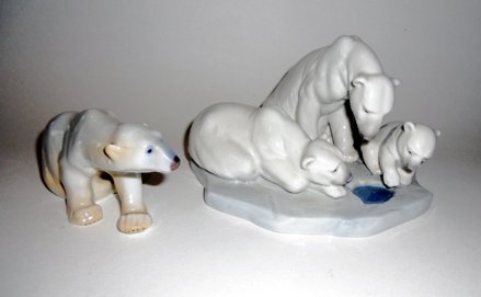 Two Polar bear figurines, Lladro , B & G.: Height - 4"