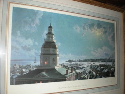 John Stobart lithograph, "Annapolis, moonlight....: John Stobart lithograph, "Annapolis, moonlight....."Copyright 1984, Maritime Heritage Publishers. 32 1/2 x 44 1/2 inches, framed. Signed and numbered in pencil lower margin. Edition 443/950. Hoover St