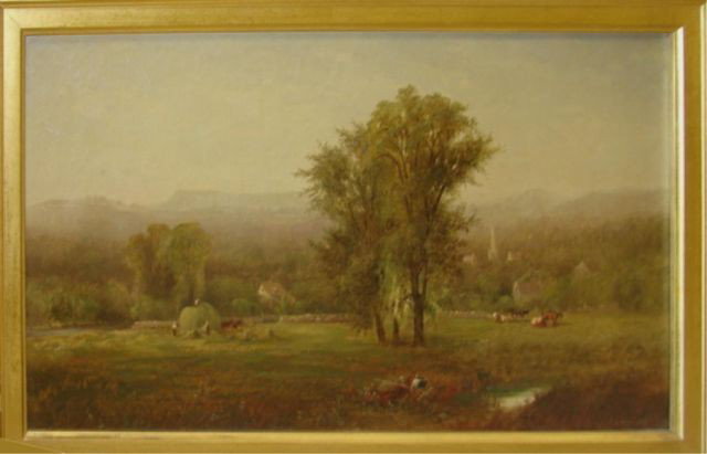 Oil Painting, Landscape, Charles Day Hunt.: Charles Day Hunt, (American, 1840, - 1914) Pupil of Wyant and Kensett. signed and dated lower right. 1876, H - 9 1/2 W - 18". Framed to 17 1/4 x 26 3/4". Condition: Needs cleaning, slight abrasion in 