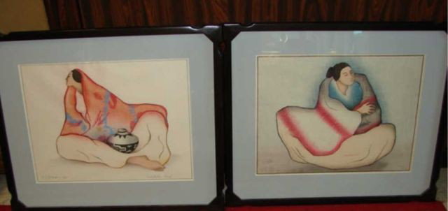 Pair (2) R.C. Gorman lithographs, 1981 - 82.: Comprising one presentation proof and one from an edition 145/250. Both in custom frames by Blume of Boston. Signed and numbered in pencil lower margin. 14.5" x 19.9" framed to 23" x 27" valued for th