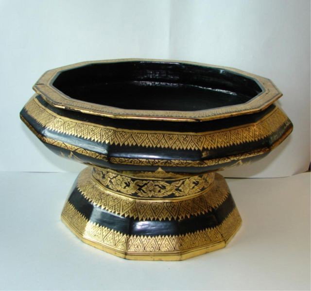 Black painted and gilt planter.: Some minor damage to the rim, h- 10", diameter 18"