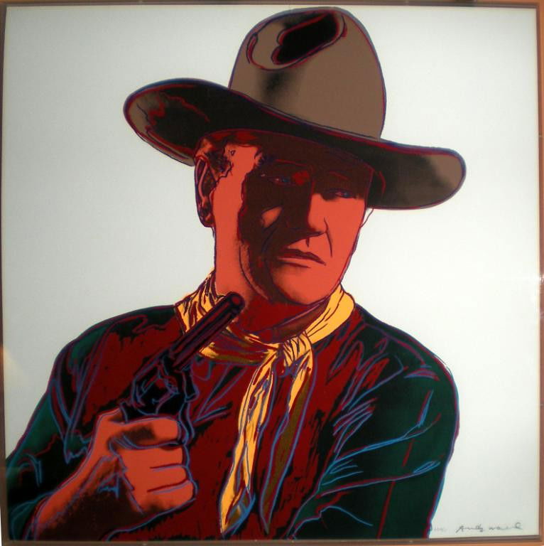 Andy Warhol lithograph, "John Wayne", PP 4/15.: Andy Warhol, American, 1928 - 1987. John Wayne Cowboys Indian Suite of 10, 1986, Colored lithograph, edition printers proof 4/15. H - 36", W - 36". Signed and numbered on the lower margin. Framed in a