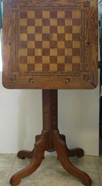 Eastlake Inlaid Tilt Top Game Table. 19th C.: In the Moorish style.