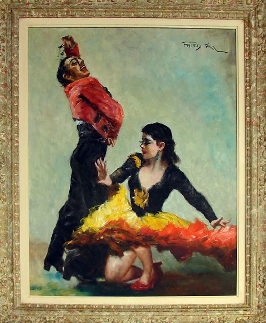 Fried Pal Original Oil Painting, Flamingo Dancers.: Pal Fried (American/Hungarian, 1893 - 1976) Oil painting on canvas, H - 30 W - 24" French style frame. Signed upper right.