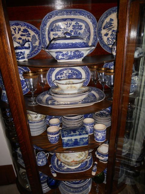 Approx. 134 Piece "Blue Willow" China.: Various makes and dates, Including English transferware Burselm" "Buffalo Pottery" other are newer Japanese porcelain. Approximately 134 pieces total."