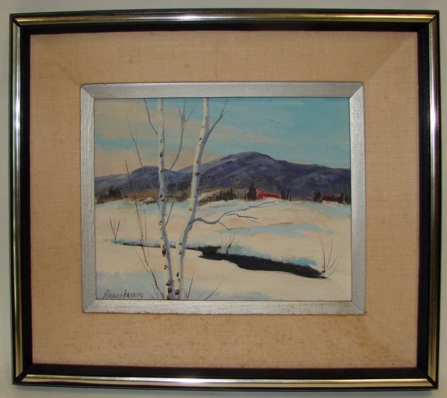 Oil Painting, Winter Scene, Signed.: 8" x 10", signed lower left. Arnold Banning.
