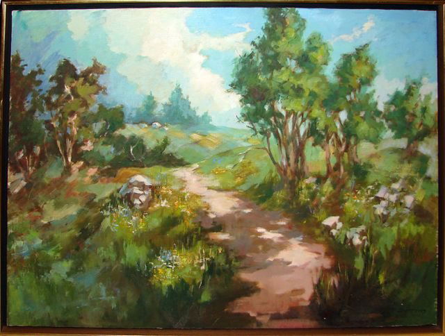 Oil Painting, "High Meadows", George Bellows.: H - 30", W - 40". Signed lower right.