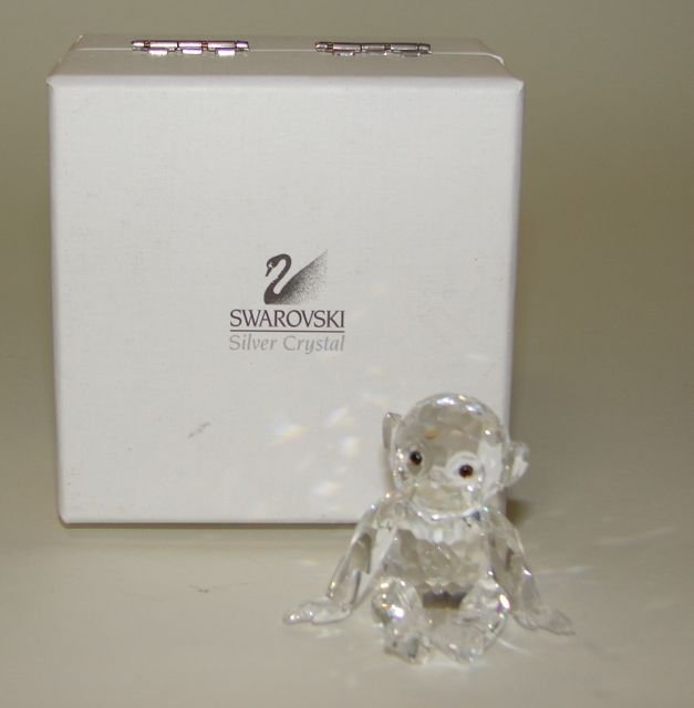 Swarovski Crystal Monkey Figurine.: H - 2", in custom hinged box. Condition - Mint condition.