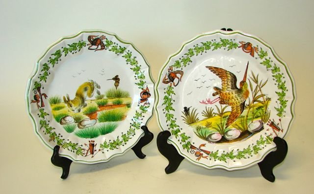 Pair (2) Cartier Faience Plates.: Hunting themes, hand painted in Italy for Cartier. D - 10.5".