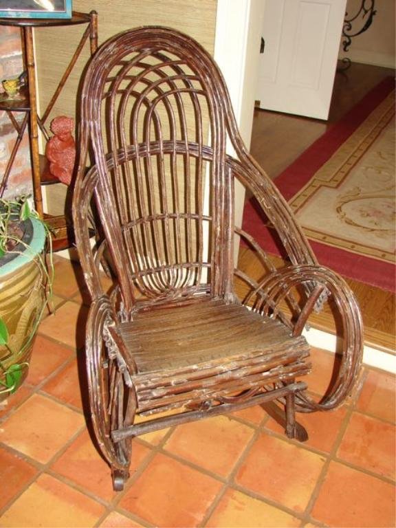 Rustic Bent Willow Wood Rocker.: Slat seat. H - 42", D - 36".