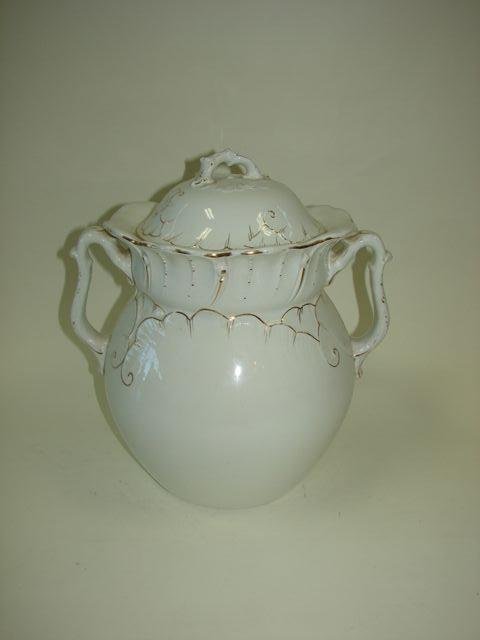 English Ironstone Chamber Pot w/ Lid.: Height - 14 inches.
