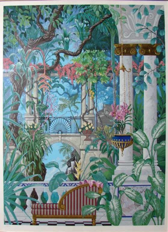 Serigraph "Jungle Walk" 1985, by John Kiraly.: Signed and numbered lower margin, edition 130/300. H - 38, W - 43 in.. Framed to 49 x 43 in.